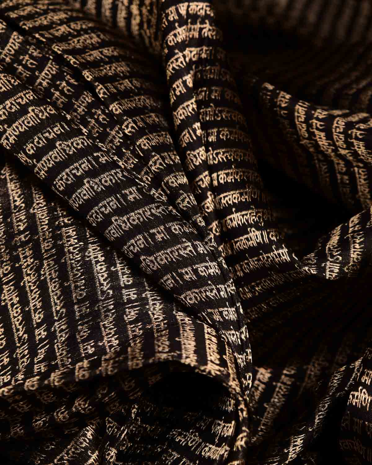 Black Geeta Shlok 2.47 Brocade Handwoven Katan Silk Banarasi Fabric-HolyWeaves