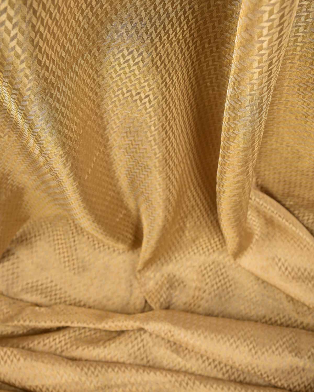 Metallic Gold Herringbone Brocade Handwoven Tissue Banarasi Fabric-HolyWeaves