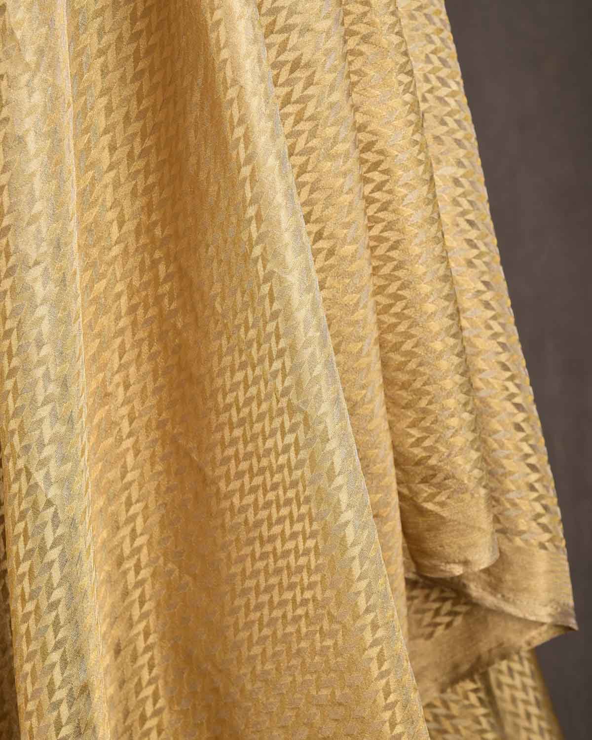 Metallic Gold Herringbone Brocade Handwoven Tissue Banarasi Fabric-HolyWeaves