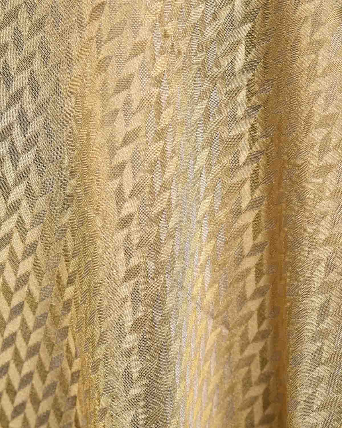 Metallic Gold Herringbone Brocade Handwoven Tissue Banarasi Fabric-HolyWeaves