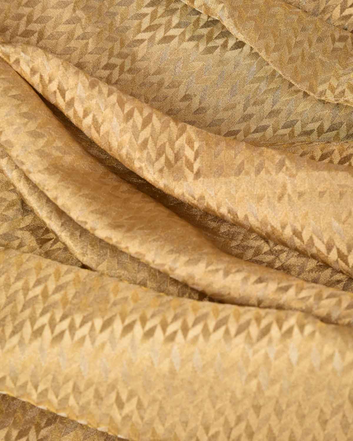 Metallic Gold Herringbone Brocade Handwoven Tissue Banarasi Fabric-HolyWeaves