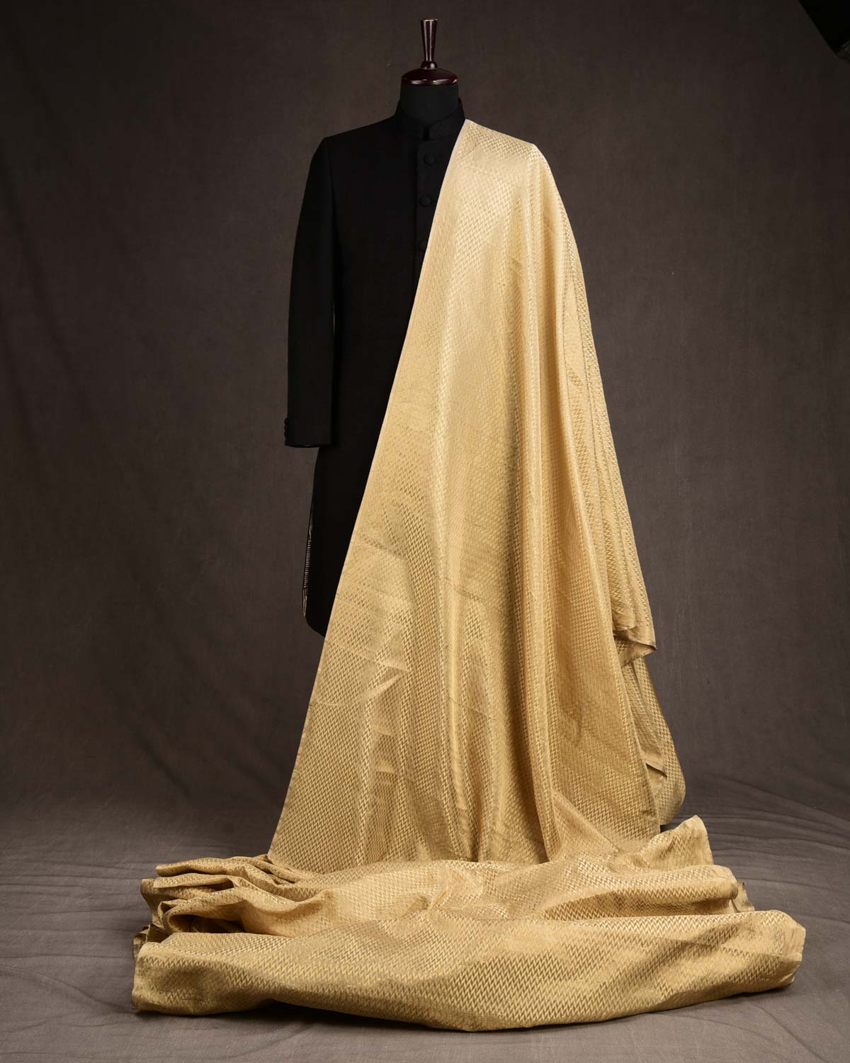 Metallic Gold Herringbone Brocade Handwoven Tissue Banarasi Fabric-HolyWeaves