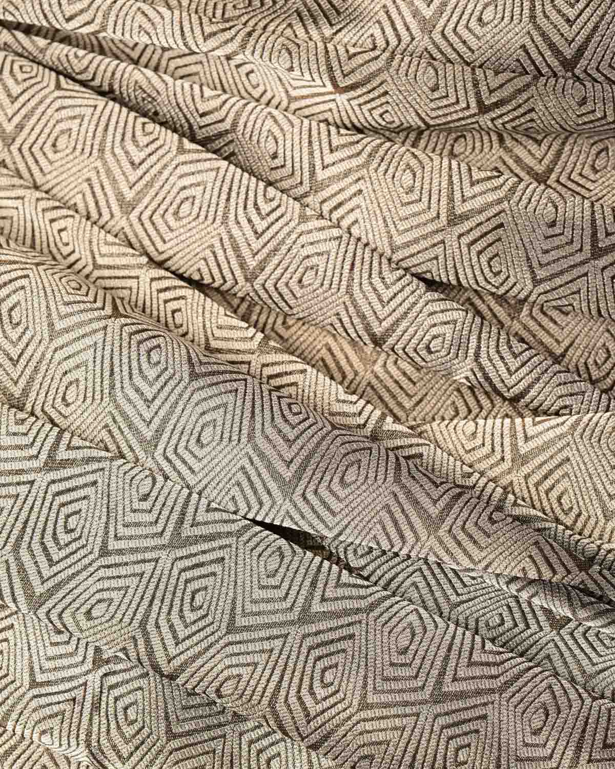 Metallic Silver Illusion Honeycomb Brocade Handwoven Katan Tissue Banarasi Fabric-HolyWeaves