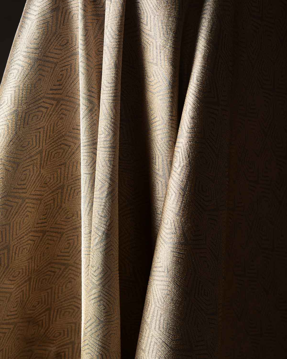 Metallic Gold & Silver Illusion Honeycomb Brocade Handwoven Katan Tissue Banarasi Fabric-HolyWeaves