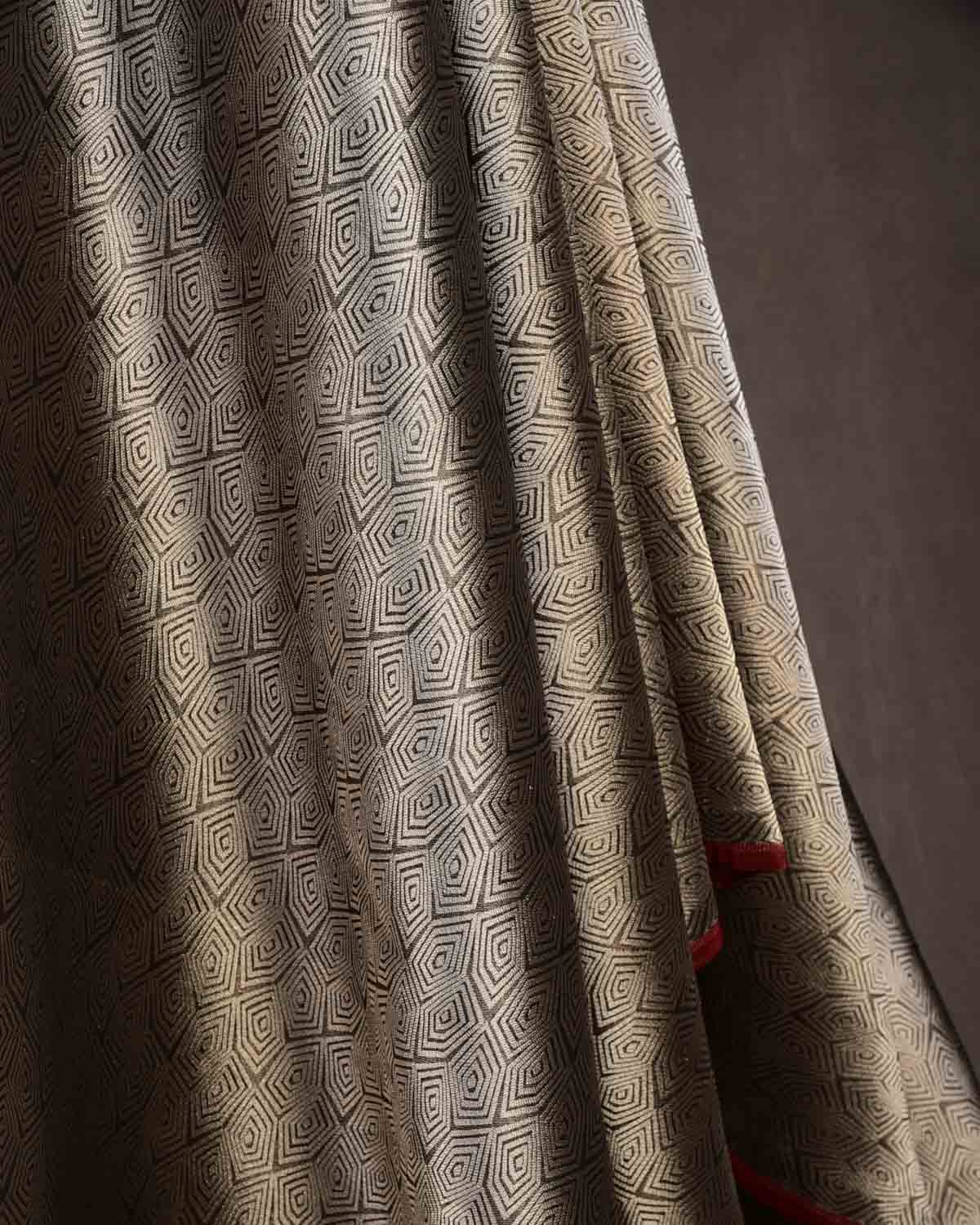 Metallic Silver Illusion Honeycomb Brocade Handwoven Katan Tissue Banarasi Fabric-HolyWeaves