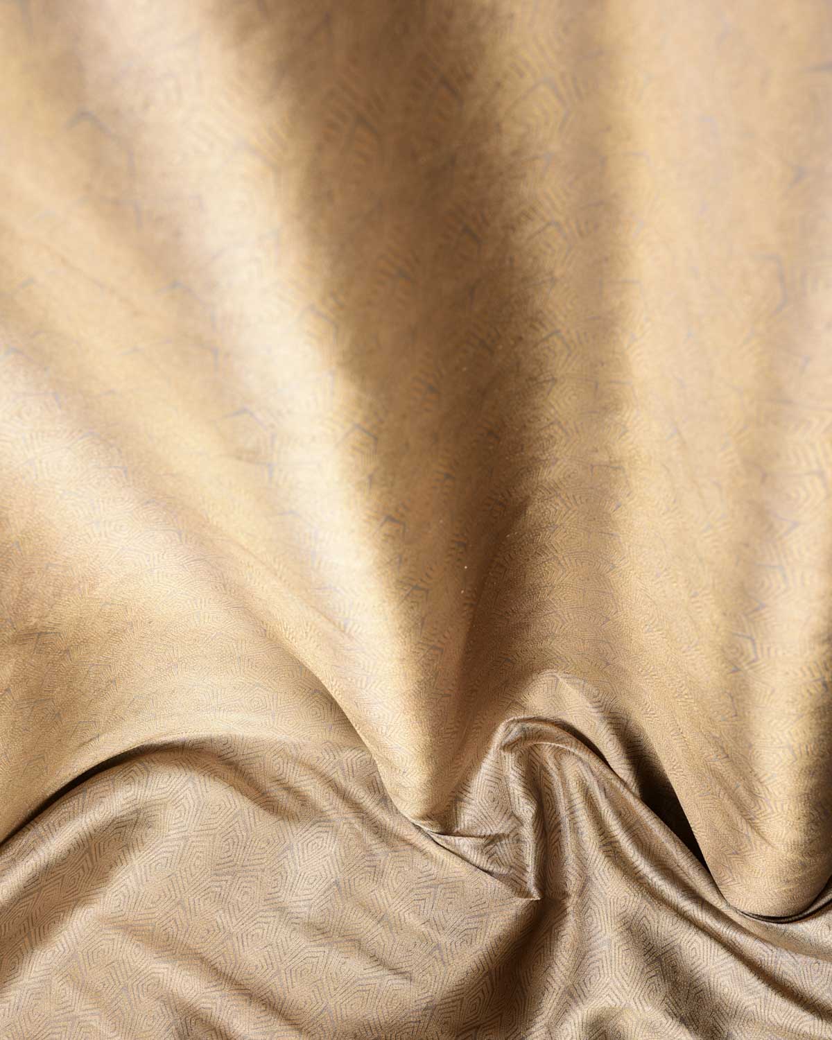 Metallic Gold & Silver Illusion Honeycomb Brocade Handwoven Katan Tissue Banarasi Fabric-HolyWeaves