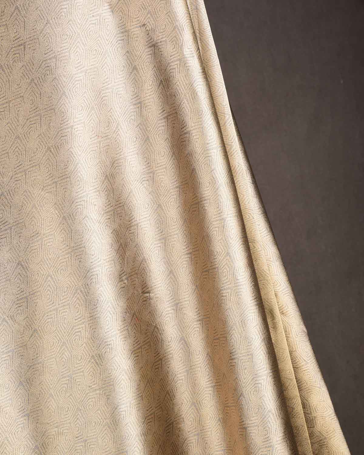 Metallic Gold & Silver Illusion Honeycomb Brocade Handwoven Katan Tissue Banarasi Fabric-HolyWeaves