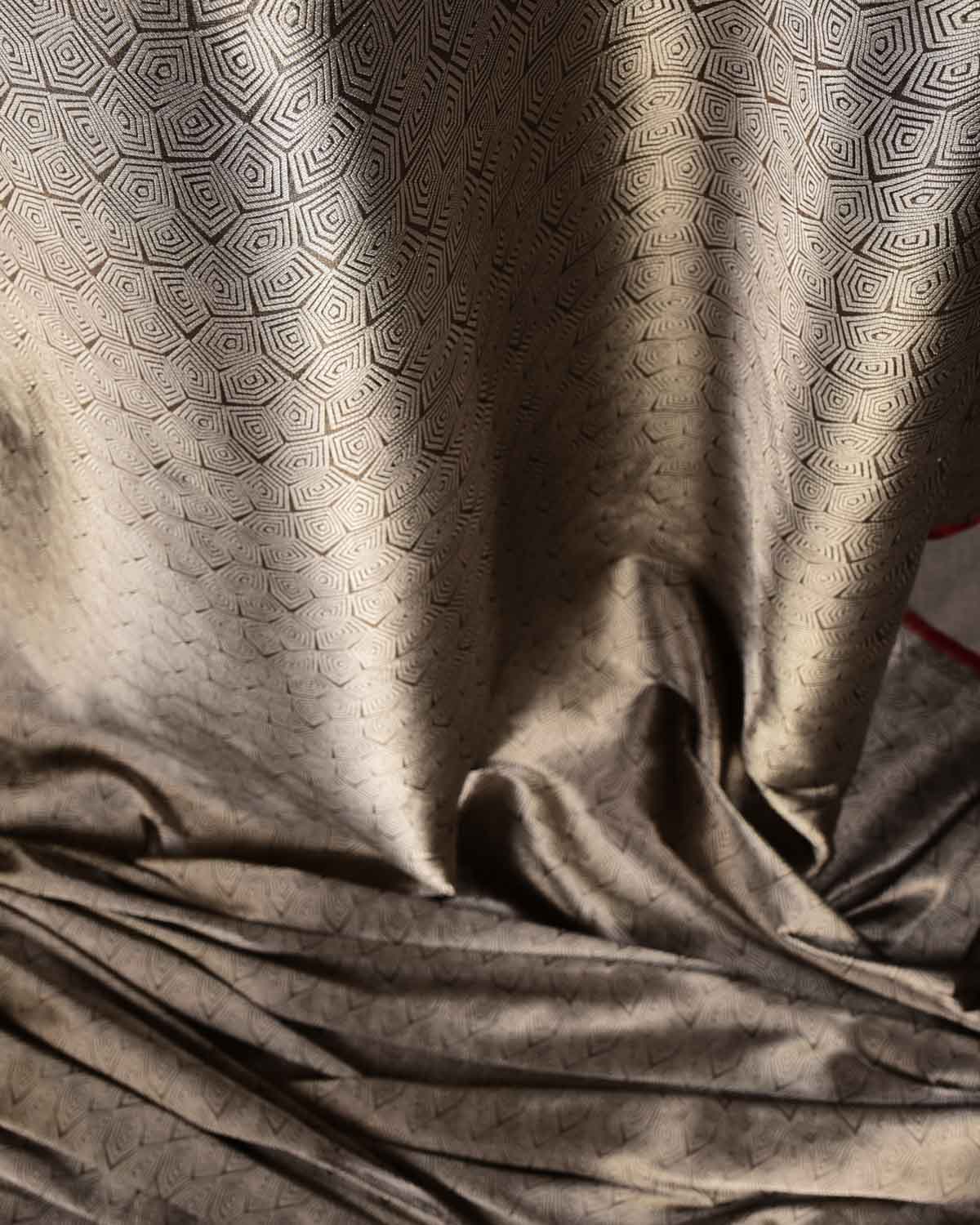 Metallic Silver Illusion Honeycomb Brocade Handwoven Katan Tissue Banarasi Fabric-HolyWeaves