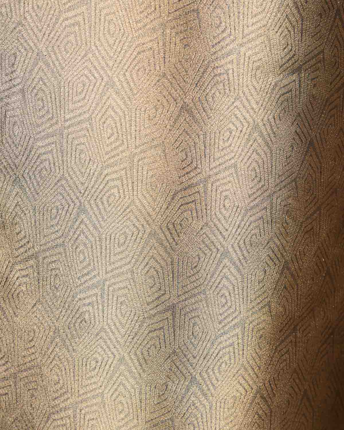 Metallic Gold & Silver Illusion Honeycomb Brocade Handwoven Katan Tissue Banarasi Fabric-HolyWeaves