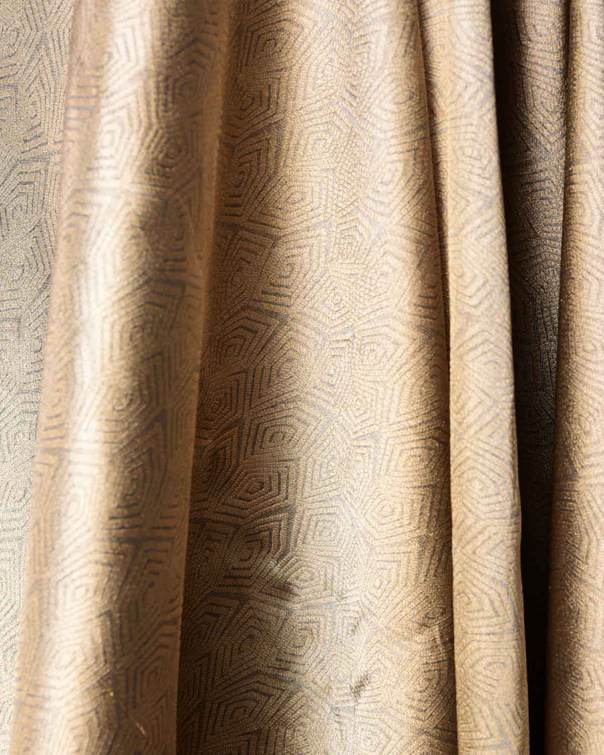 Metallic Gold & Silver Illusion Honeycomb Brocade Handwoven Katan Tissue Banarasi Fabric-HolyWeaves