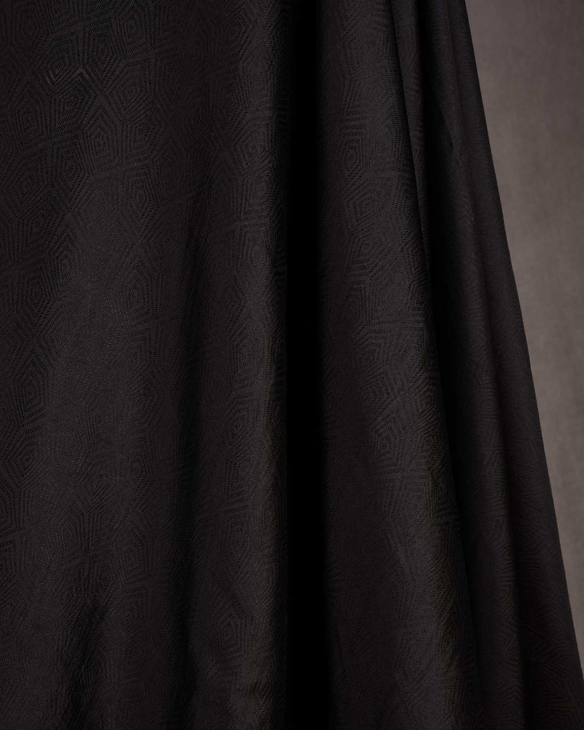 Black Illusion Honeycomb Resham Brocade Handwoven Katan Silk Banarasi Fabric-HolyWeaves