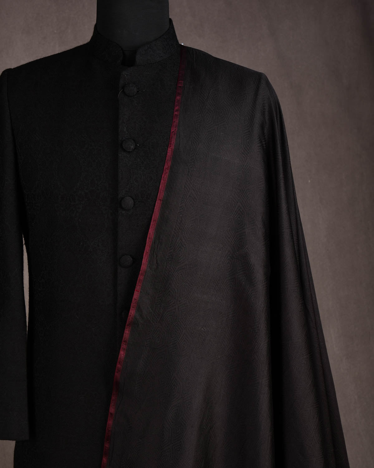 Black Illusion Honeycomb Resham Brocade Handwoven Katan Silk Banarasi Fabric-HolyWeaves