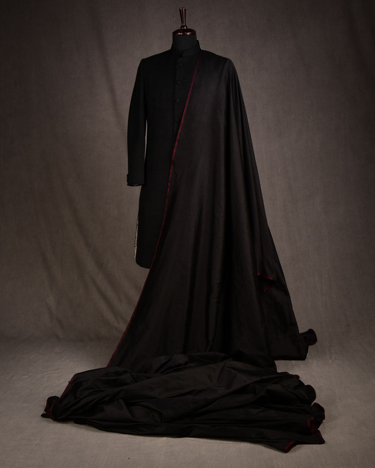 Black Illusion Honeycomb Resham Brocade Handwoven Katan Silk Banarasi Fabric-HolyWeaves