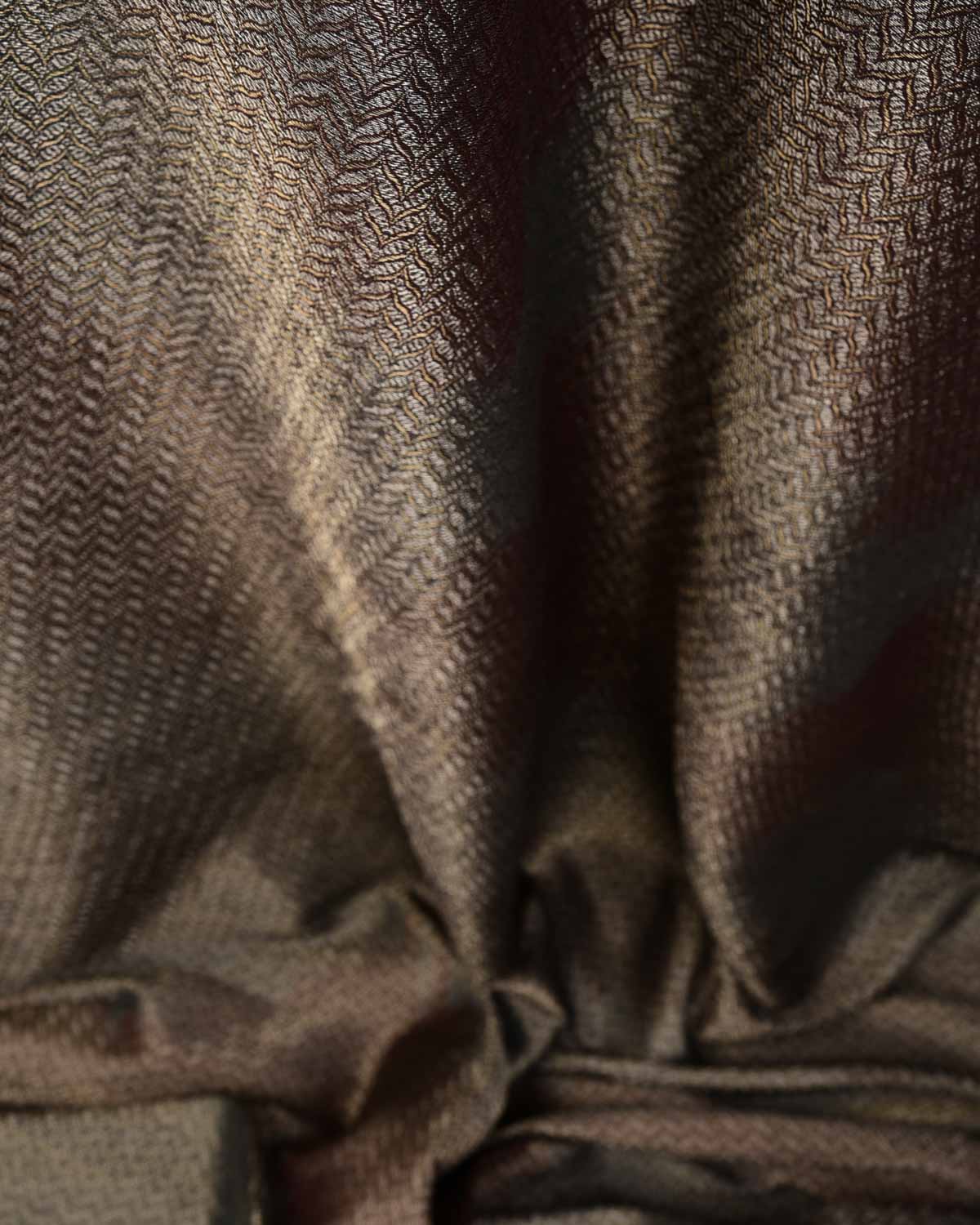 Ombre Black Gold & Silver Zari Alfi Brocade Handwoven Silk Wool Banarasi Fabric-HolyWeaves