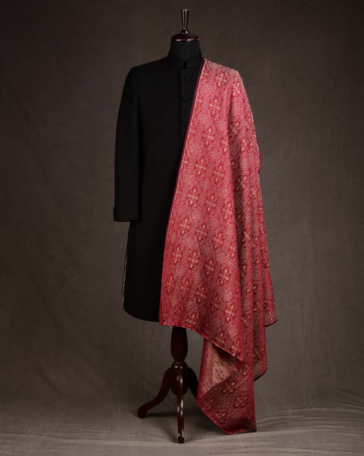 Maroon Traditional Tehra Jamawar Handwoven Silk Wool Banarasi Fabric-HolyWeaves