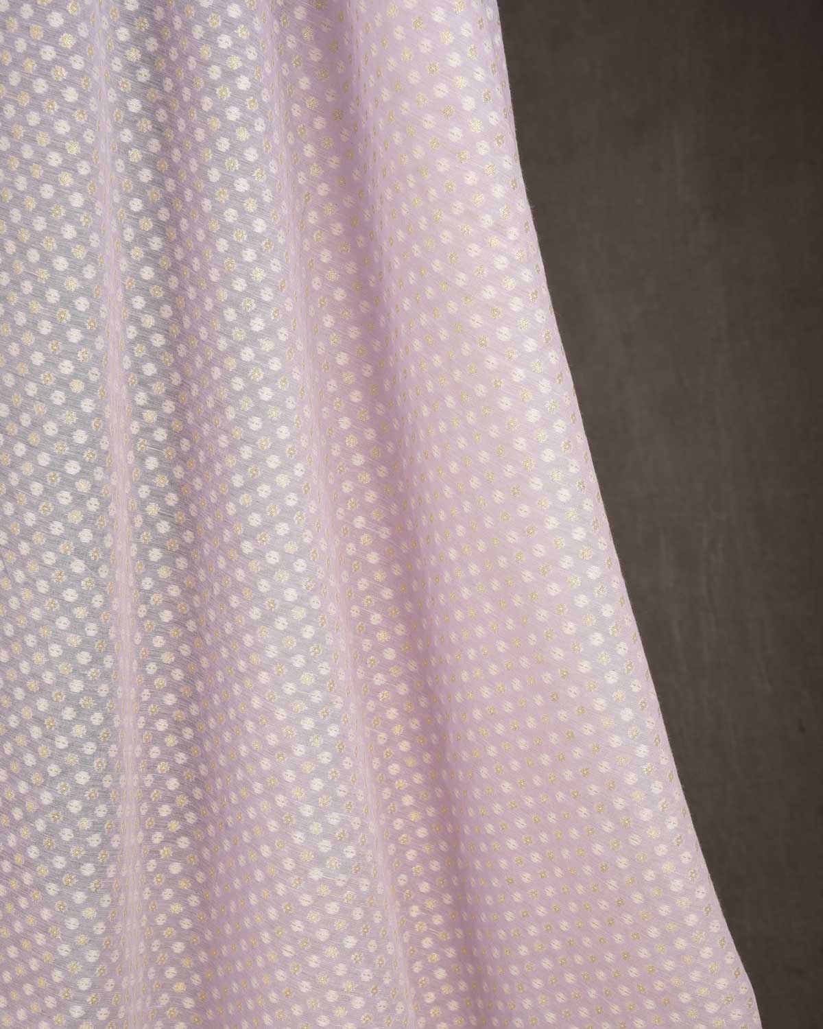 Wisteria Mauve Gold Zari & White Resham Cutwork Brocade Woven Cotton Silk Banarasi Fabric-HolyWeaves