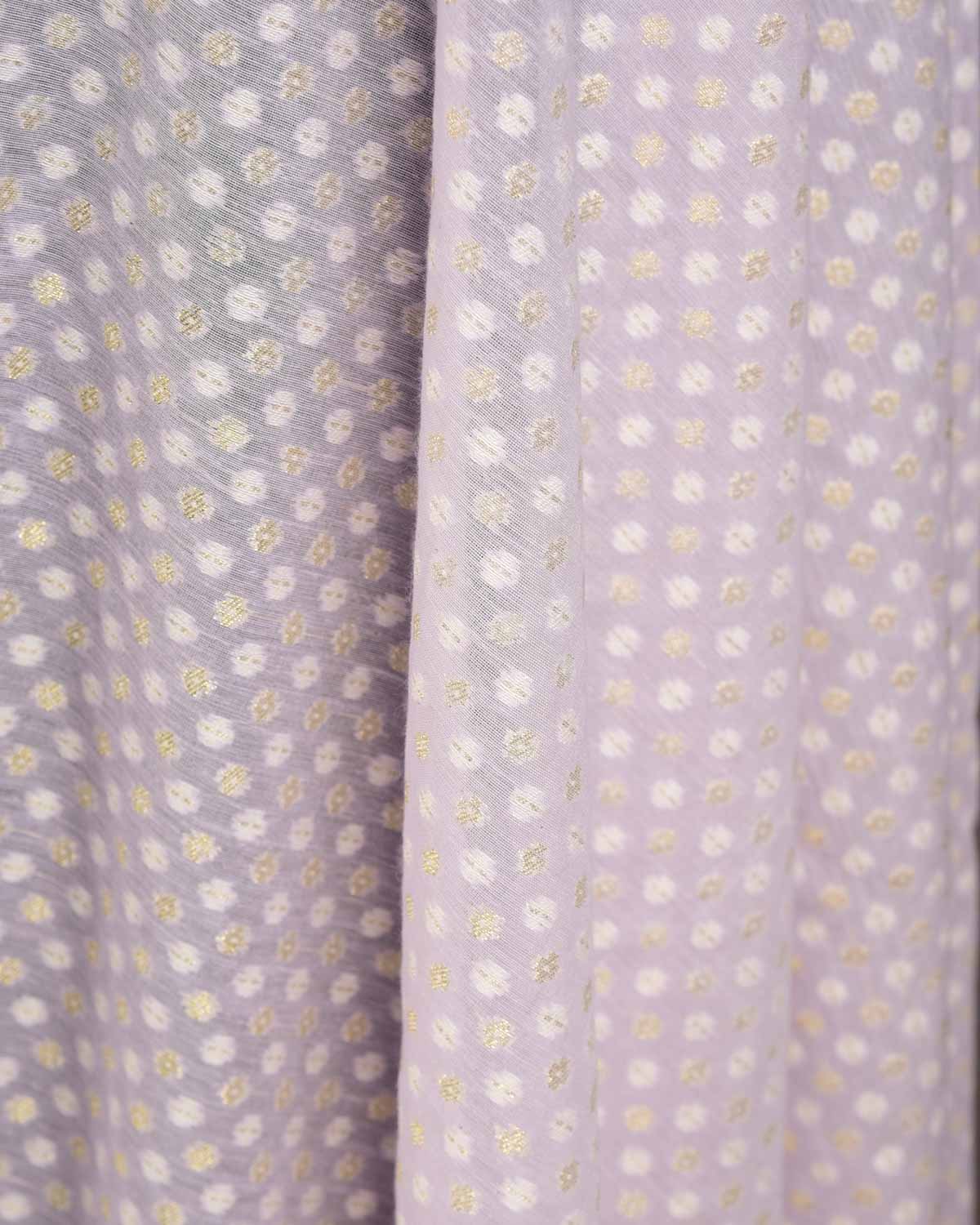 Wisteria Mauve Gold Zari & White Resham Cutwork Brocade Woven Cotton Silk Banarasi Fabric-HolyWeaves