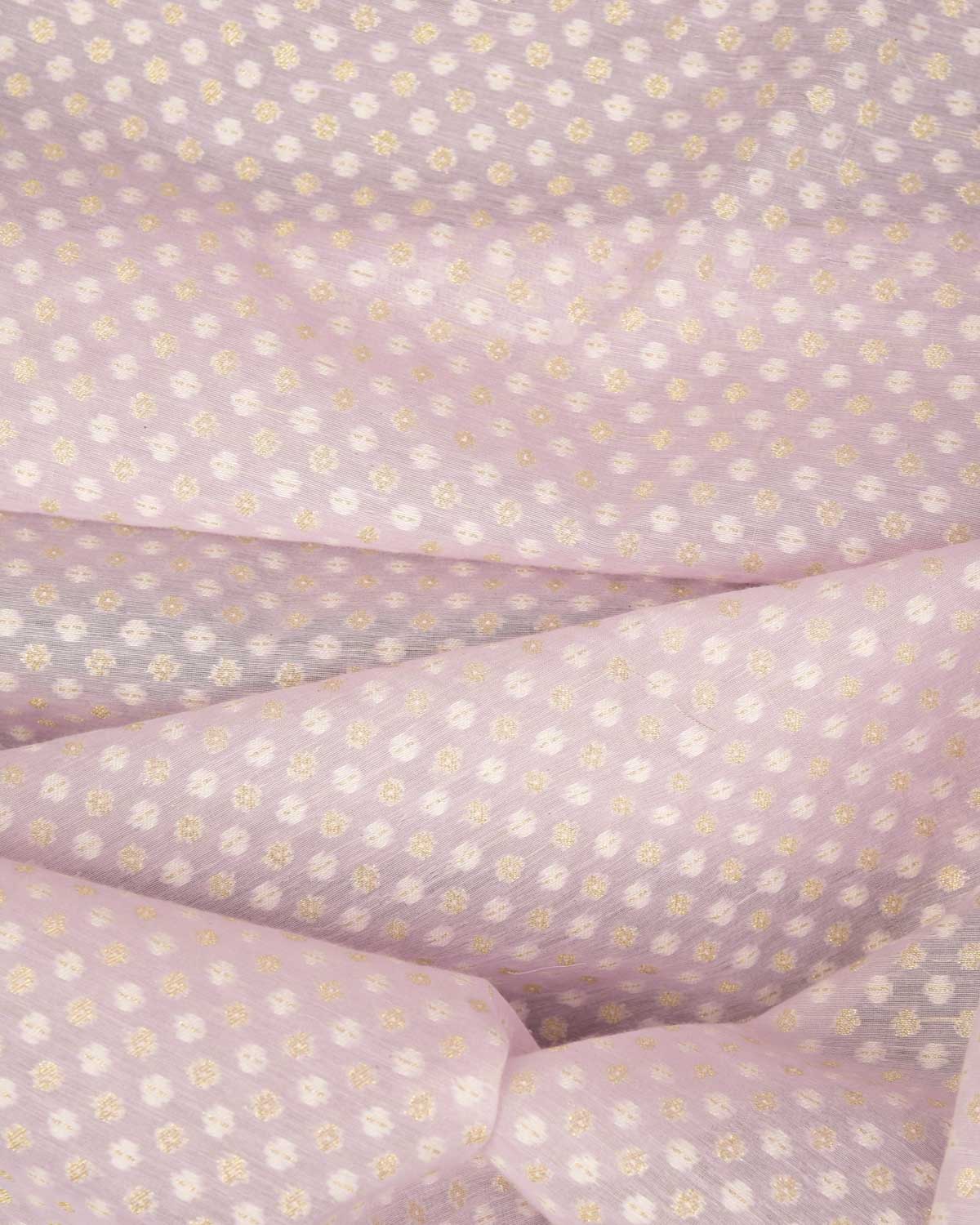 Wisteria Mauve Gold Zari & White Resham Cutwork Brocade Woven Cotton Silk Banarasi Fabric-HolyWeaves