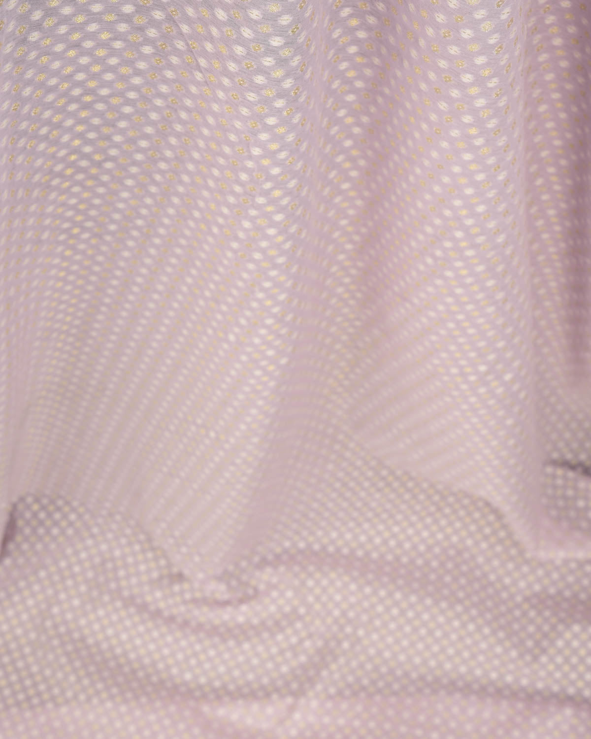 Wisteria Mauve Gold Zari & White Resham Cutwork Brocade Woven Cotton Silk Banarasi Fabric-HolyWeaves