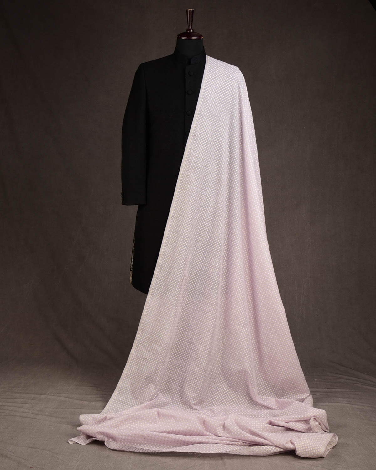 Wisteria Mauve Gold Zari & White Resham Cutwork Brocade Woven Cotton Silk Banarasi Fabric-HolyWeaves