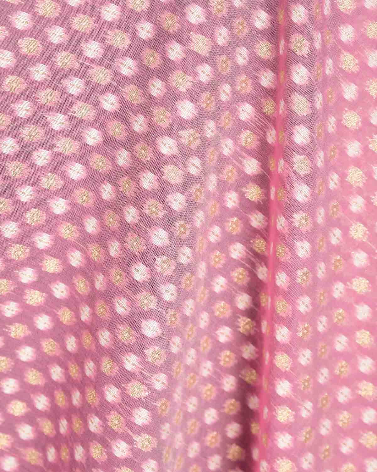 Garnet Gold Zari & White Resham Cutwork Brocade Woven Cotton Silk Banarasi Fabric-HolyWeaves