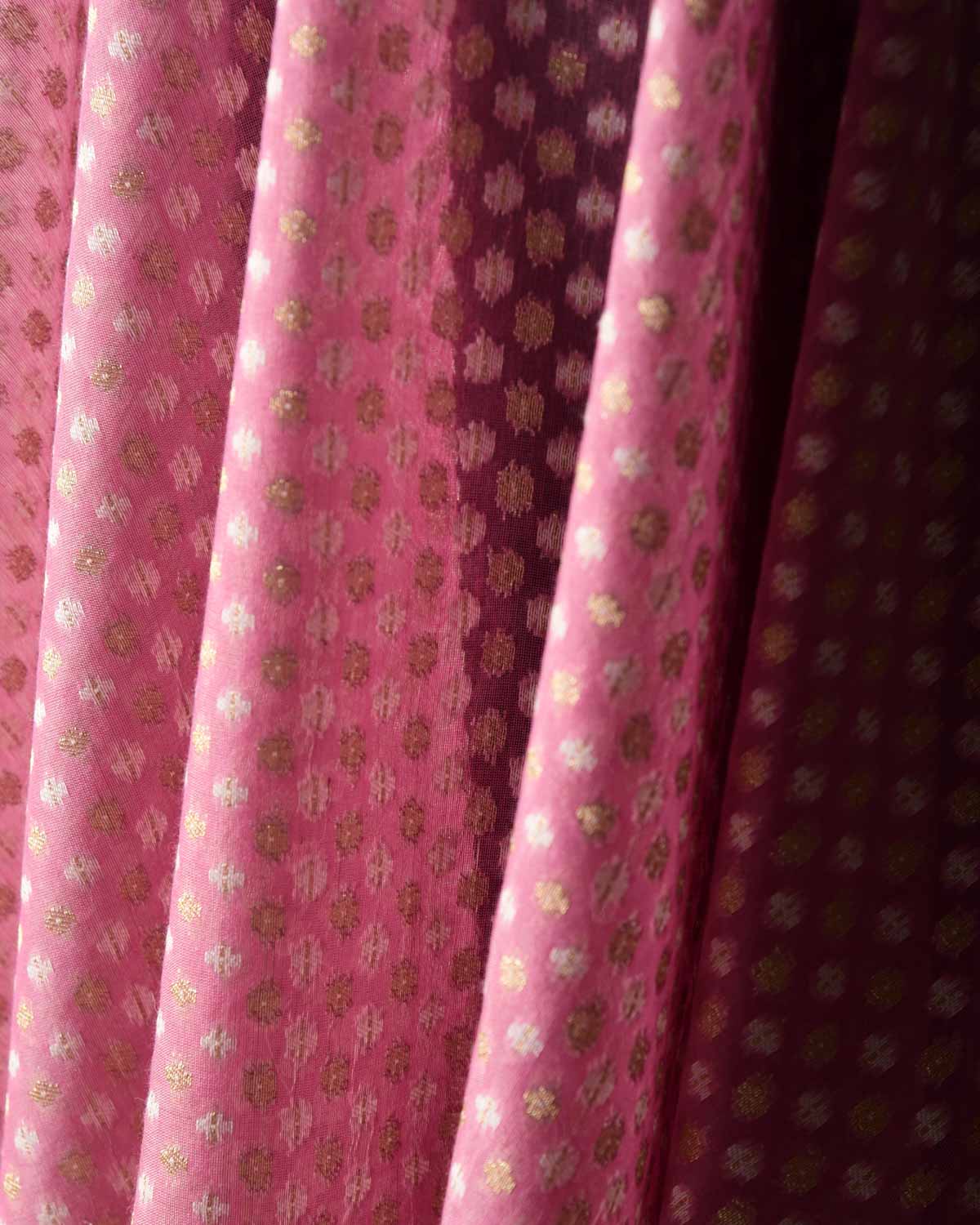 Garnet Gold Zari & White Resham Cutwork Brocade Woven Cotton Silk Banarasi Fabric-HolyWeaves