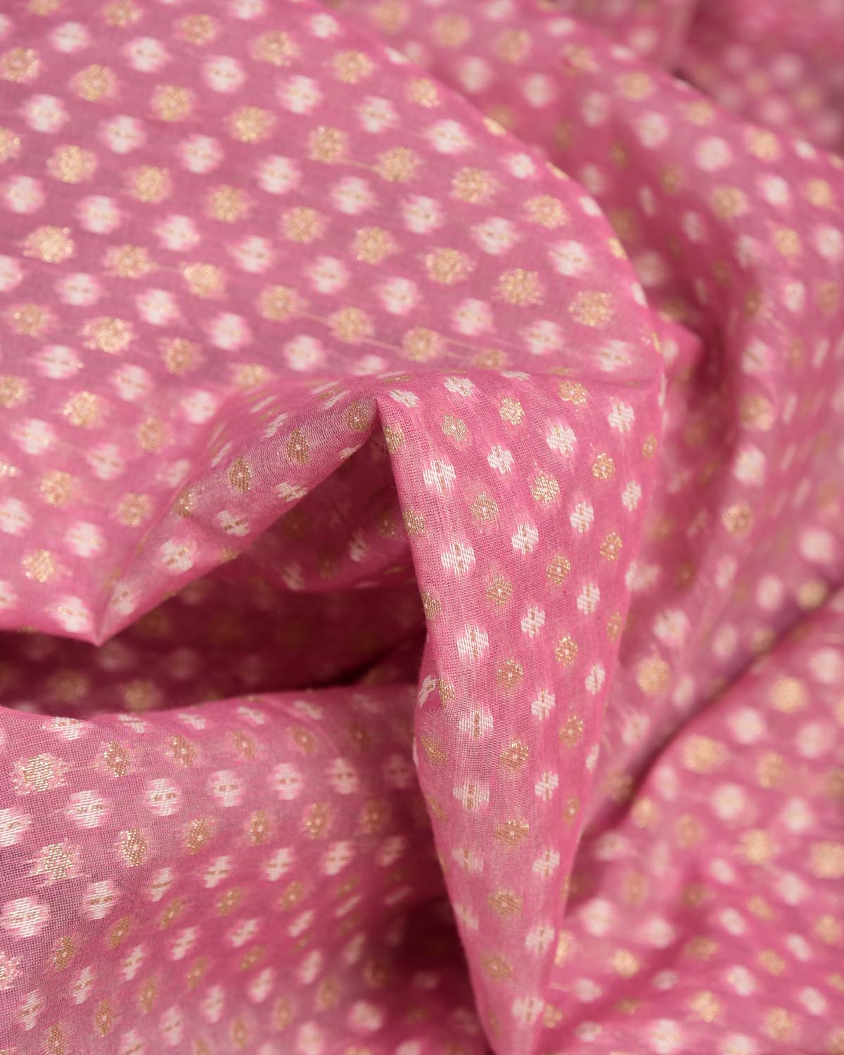 Garnet Gold Zari & White Resham Cutwork Brocade Woven Cotton Silk Banarasi Fabric-HolyWeaves