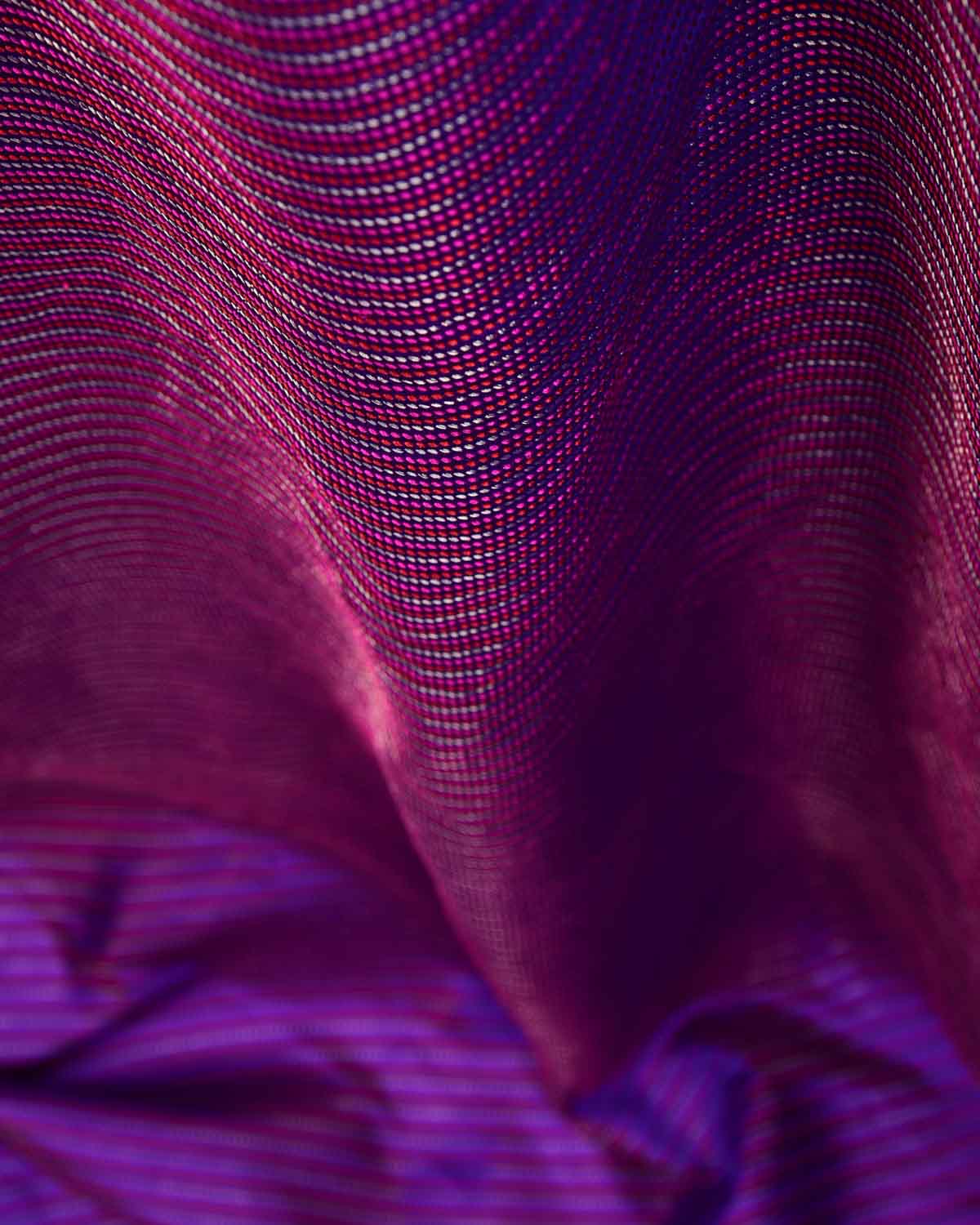 Purple 3-color Diagonal Stripes Jamawar Handwoven Katan Silk Banarasi Fabric-HolyWeaves