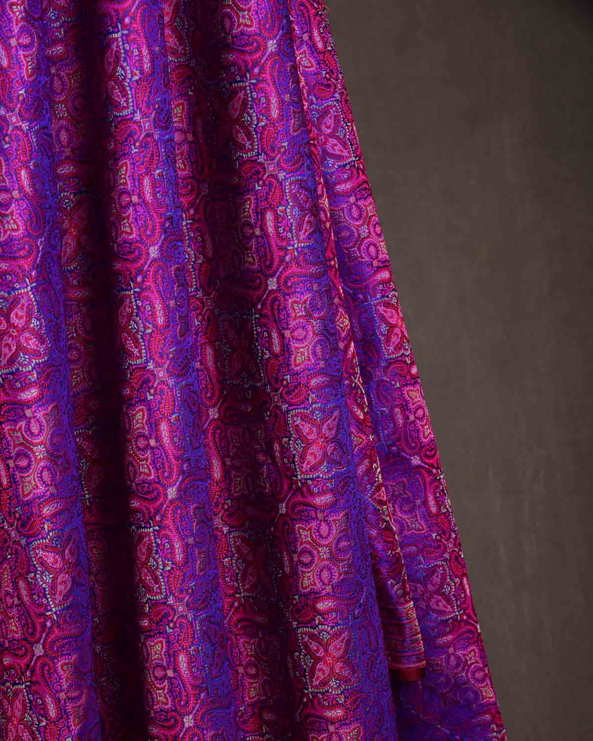 Purple Traditional Tehra Jamawar Handwoven Katan Silk Banarasi Fabric-HolyWeaves