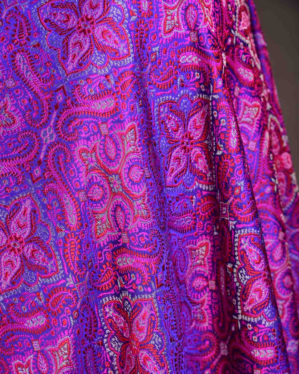 Purple Traditional Tehra Jamawar Handwoven Katan Silk Banarasi Fabric-HolyWeaves