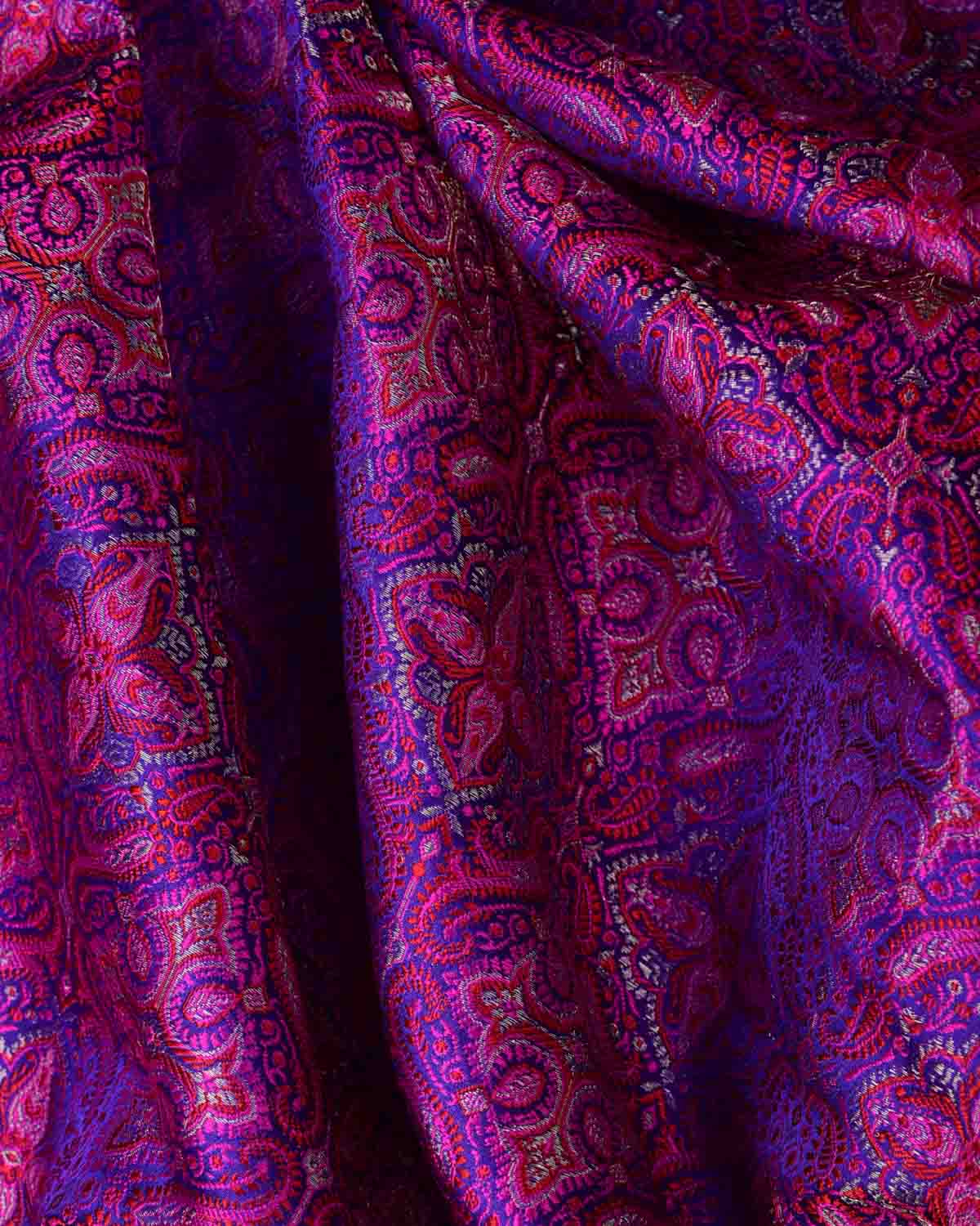 Purple Traditional Tehra Jamawar Handwoven Katan Silk Banarasi Fabric-HolyWeaves