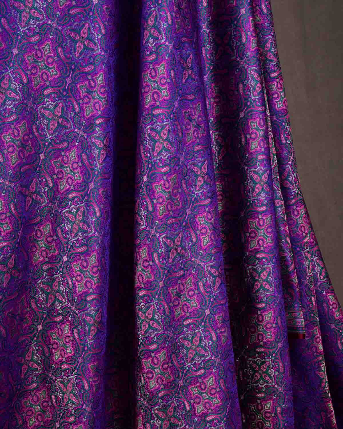 Purple Traditional Tehra Jamawar Handwoven Katan Silk Banarasi Fabric with Gold Zari-HolyWeaves