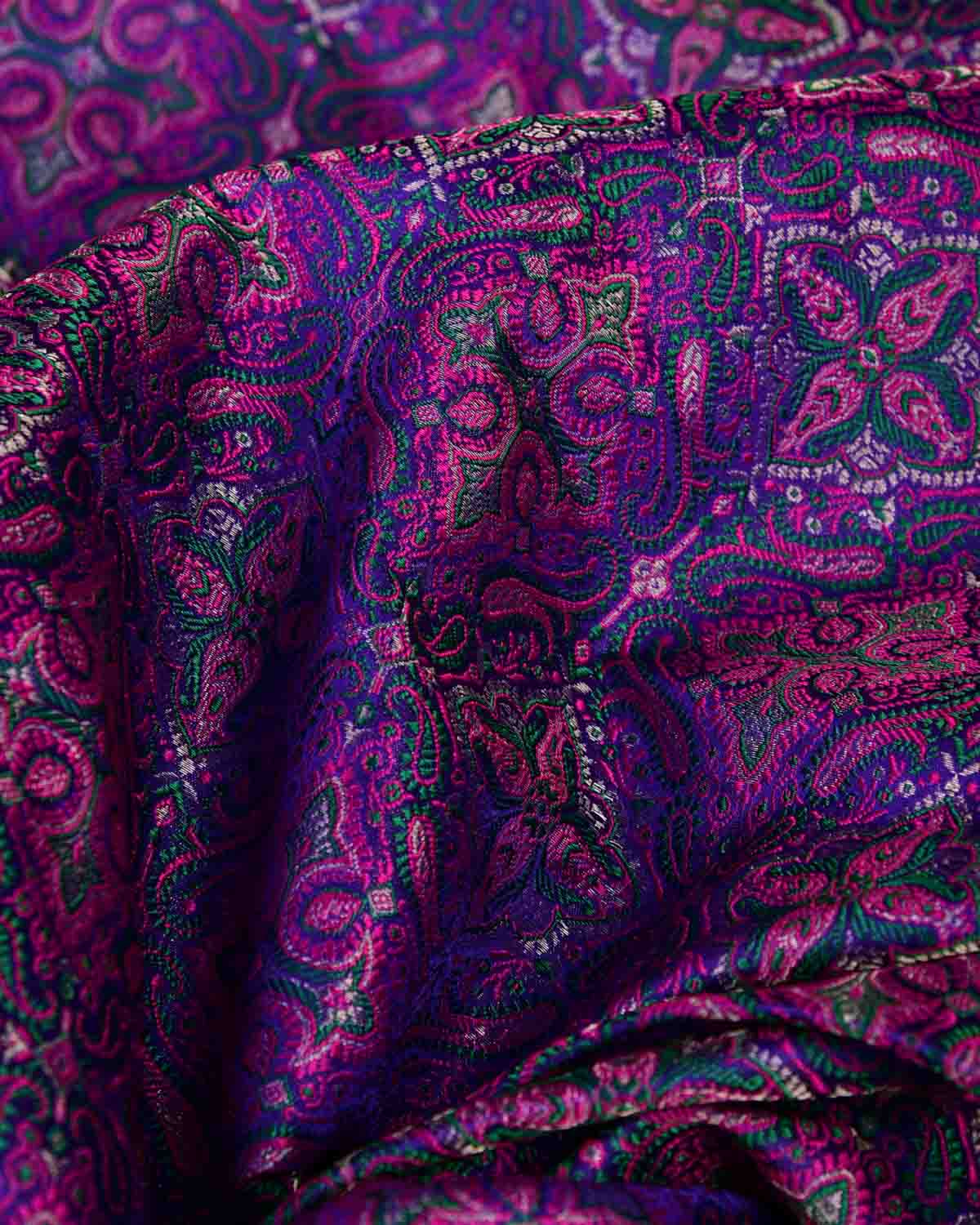 Purple Traditional Tehra Jamawar Handwoven Katan Silk Banarasi Fabric with Gold Zari-HolyWeaves