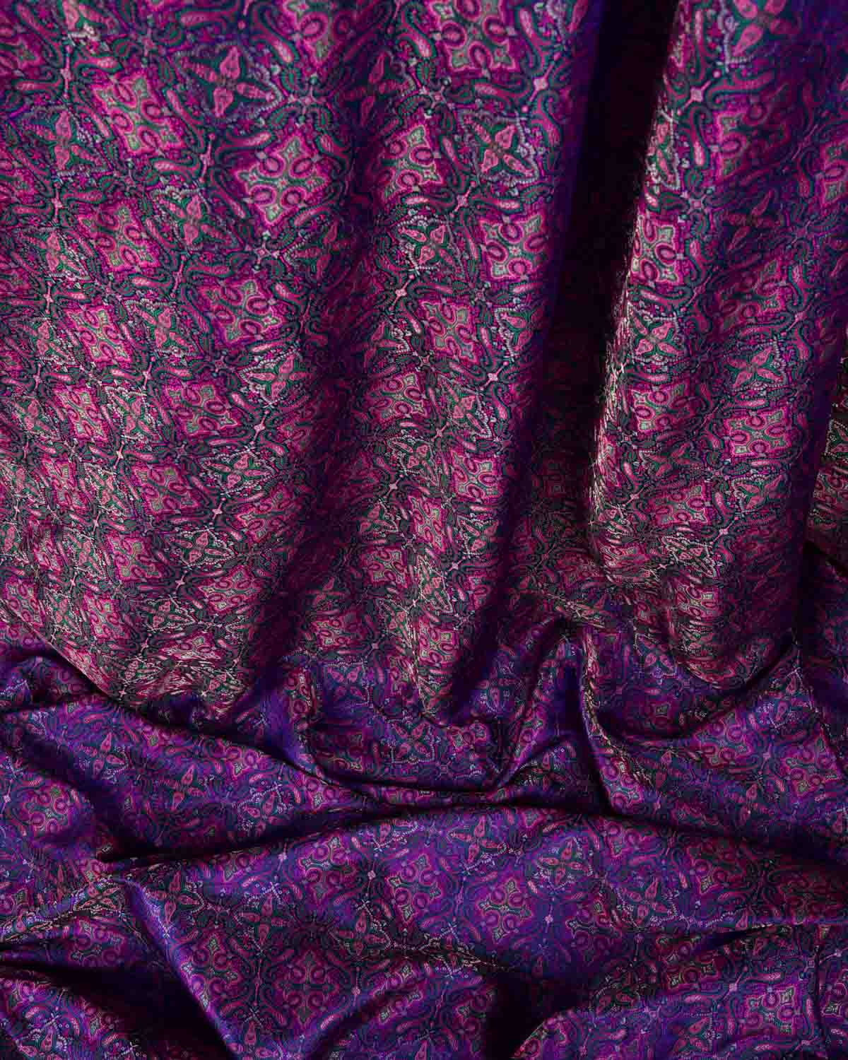 Purple Traditional Tehra Jamawar Handwoven Katan Silk Banarasi Fabric with Gold Zari-HolyWeaves