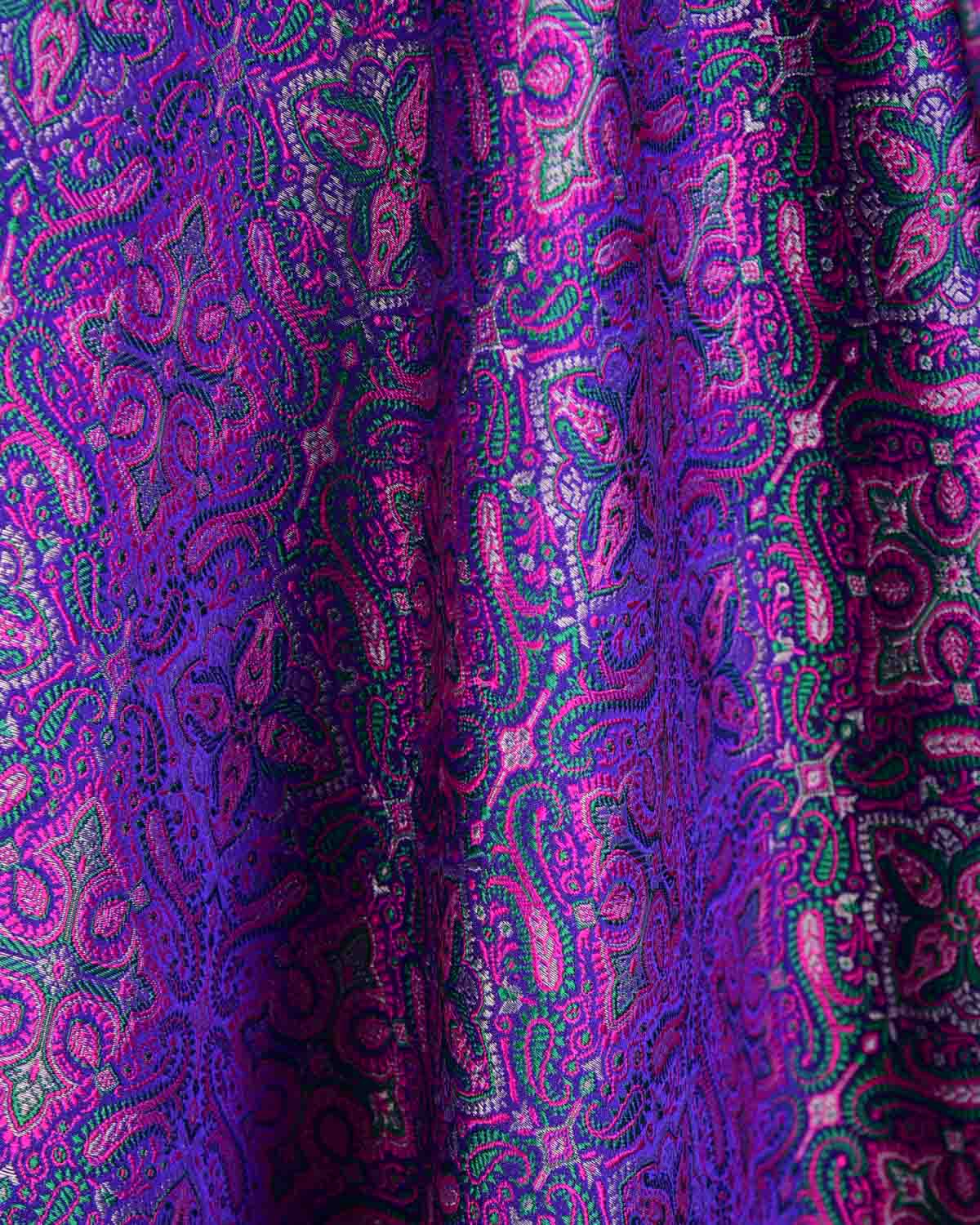 Purple Traditional Tehra Jamawar Handwoven Katan Silk Banarasi Fabric with Gold Zari-HolyWeaves