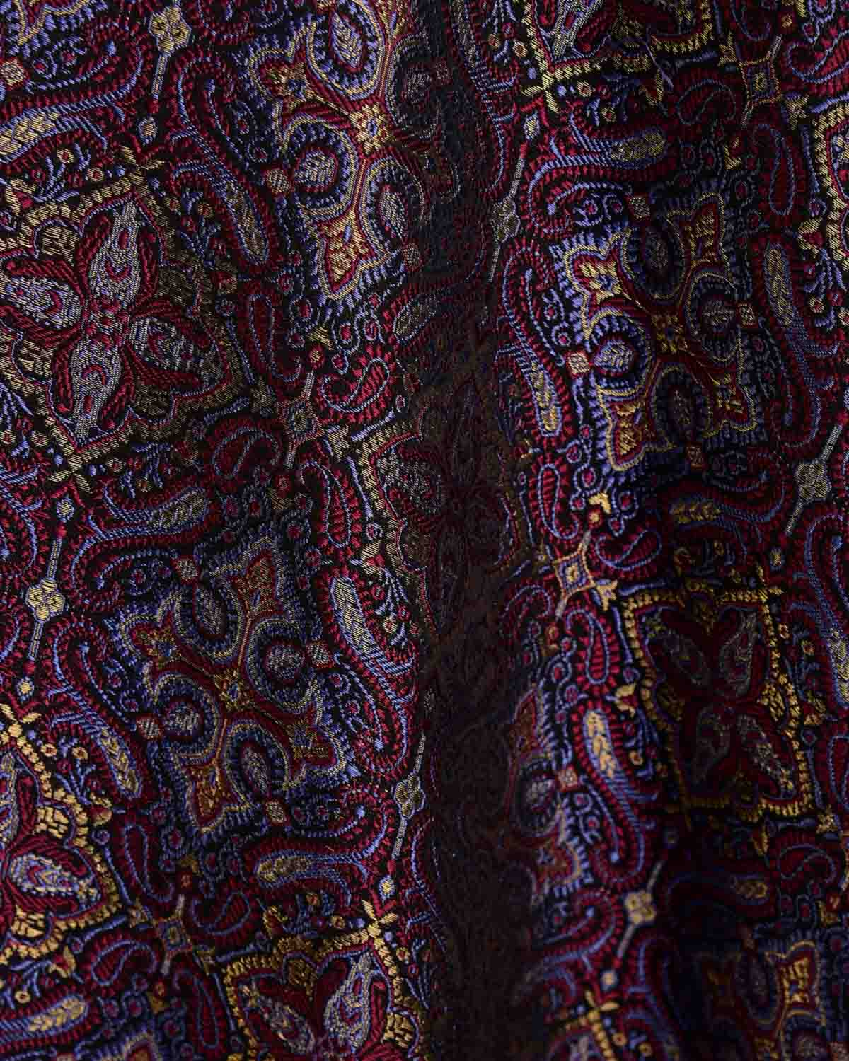 Mahogany Traditional Tehra Jamawar Handwoven Katan Silk Banarasi Fabric with Gold Zari-HolyWeaves