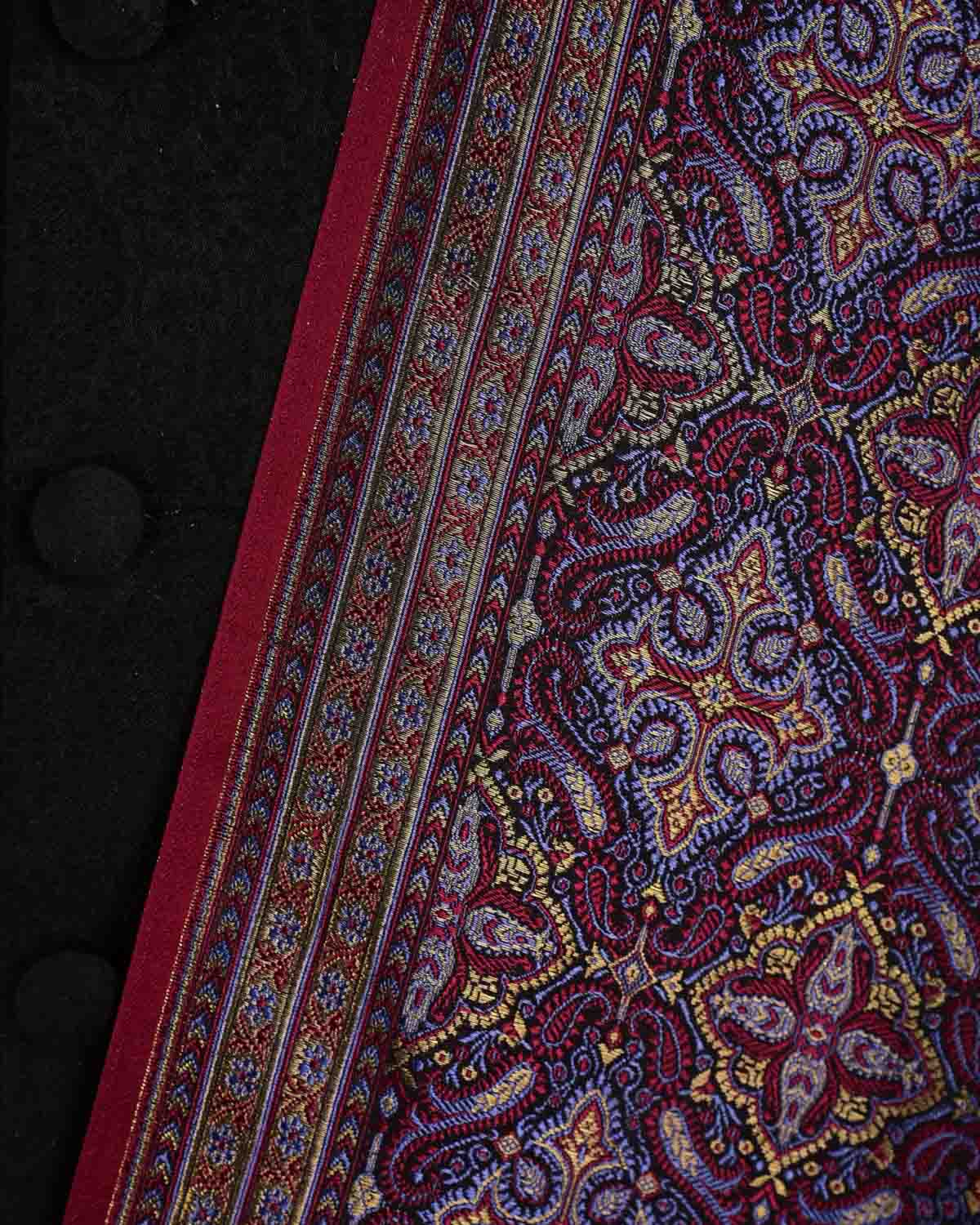 Mahogany Traditional Tehra Jamawar Handwoven Katan Silk Banarasi Fabric with Gold Zari-HolyWeaves