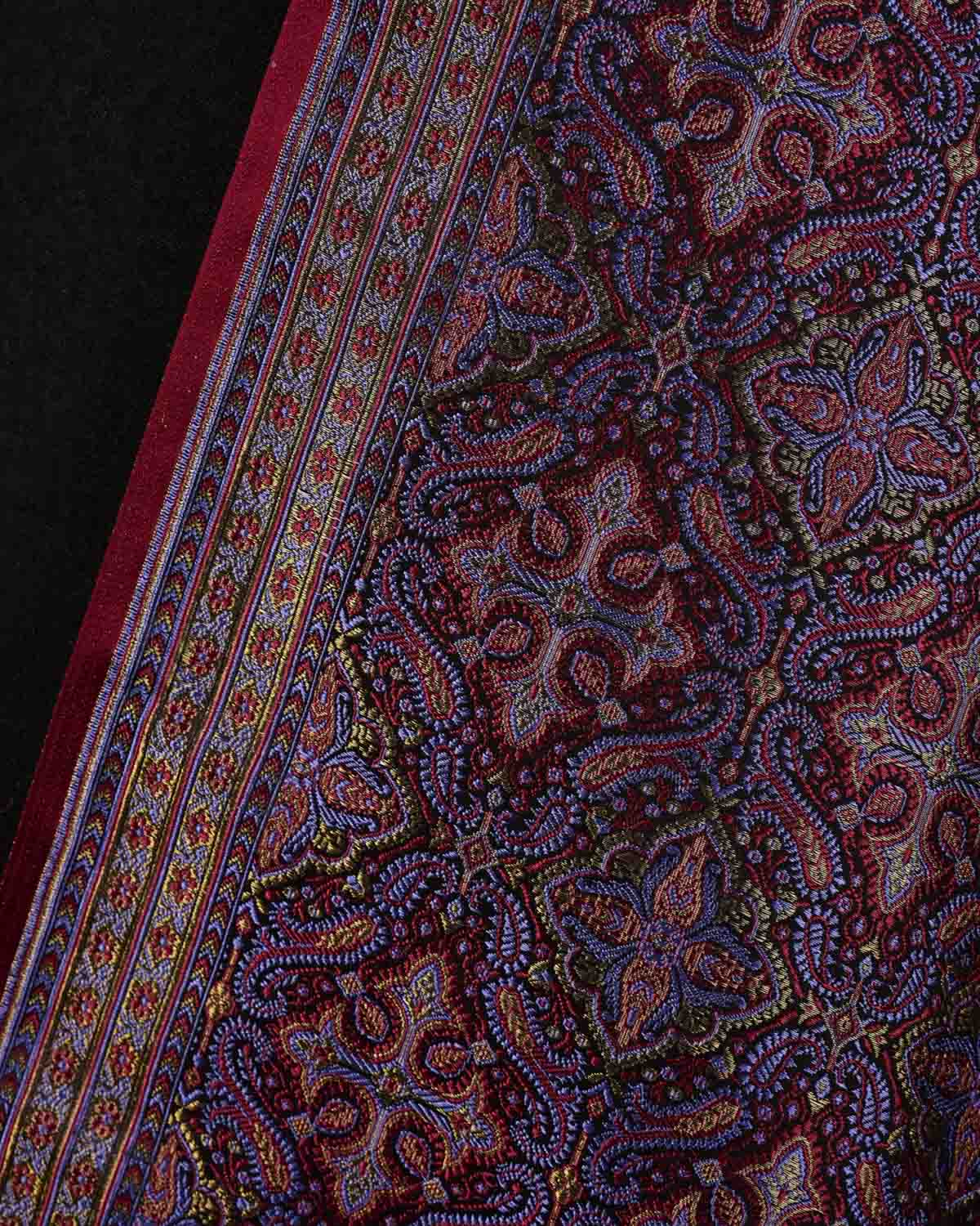 Black Traditional Tehra Jamawar Handwoven Katan Silk Banarasi Fabric with Gold Zari-HolyWeaves