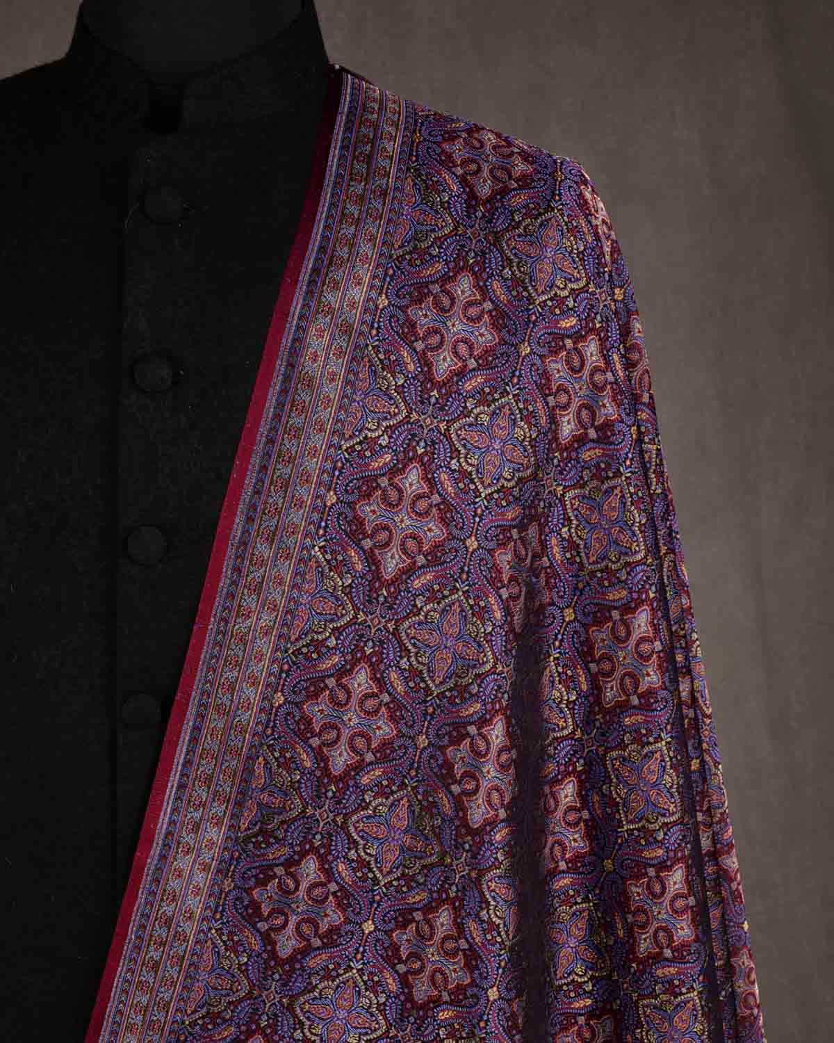 Black Traditional Tehra Jamawar Handwoven Katan Silk Banarasi Fabric with Gold Zari-HolyWeaves