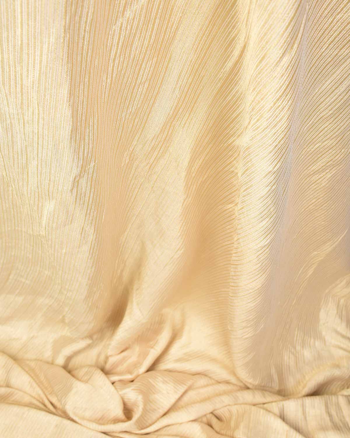 White Gold Zari Narror Stripes Brocade Handwoven Khaddi Georgette Banarasi Fabric-HolyWeaves