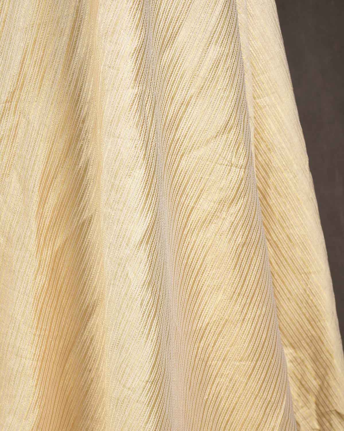 White Gold Zari Narror Stripes Brocade Handwoven Khaddi Georgette Banarasi Fabric-HolyWeaves