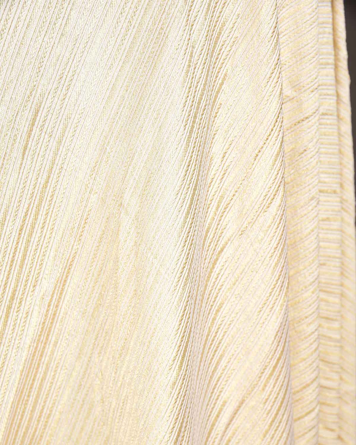 White Gold Zari Narror Stripes Brocade Handwoven Khaddi Georgette Banarasi Fabric-HolyWeaves