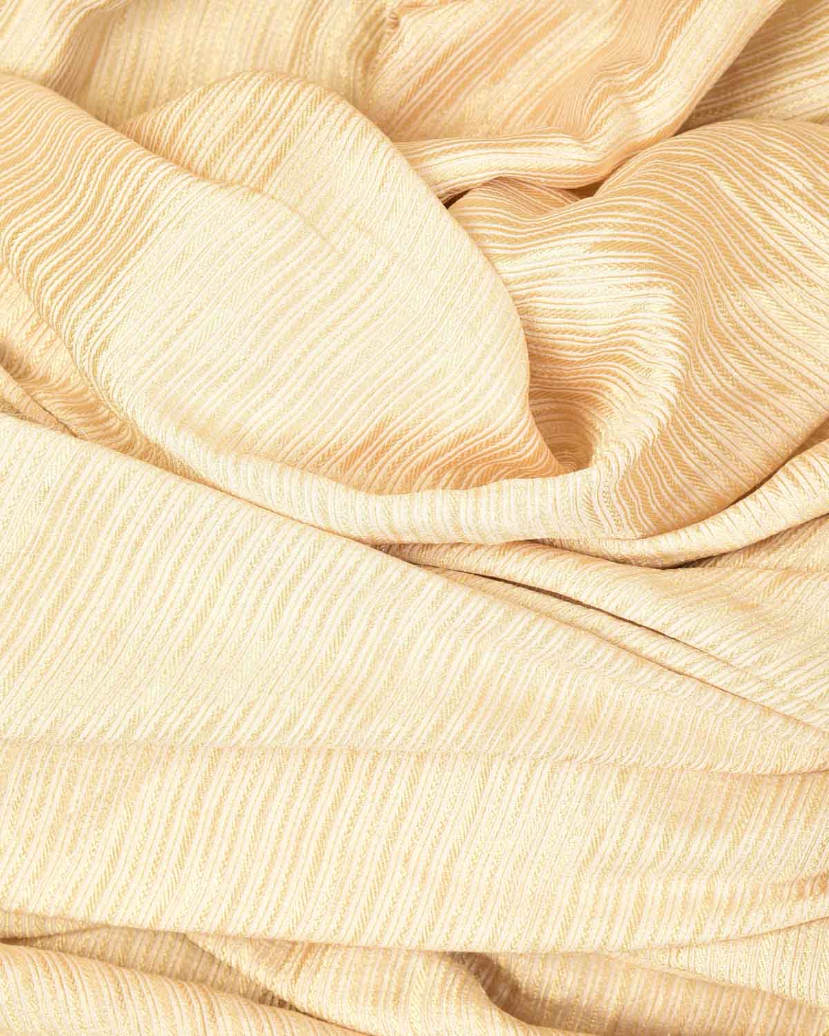 White Gold Zari Narror Stripes Brocade Handwoven Khaddi Georgette Banarasi Fabric-HolyWeaves