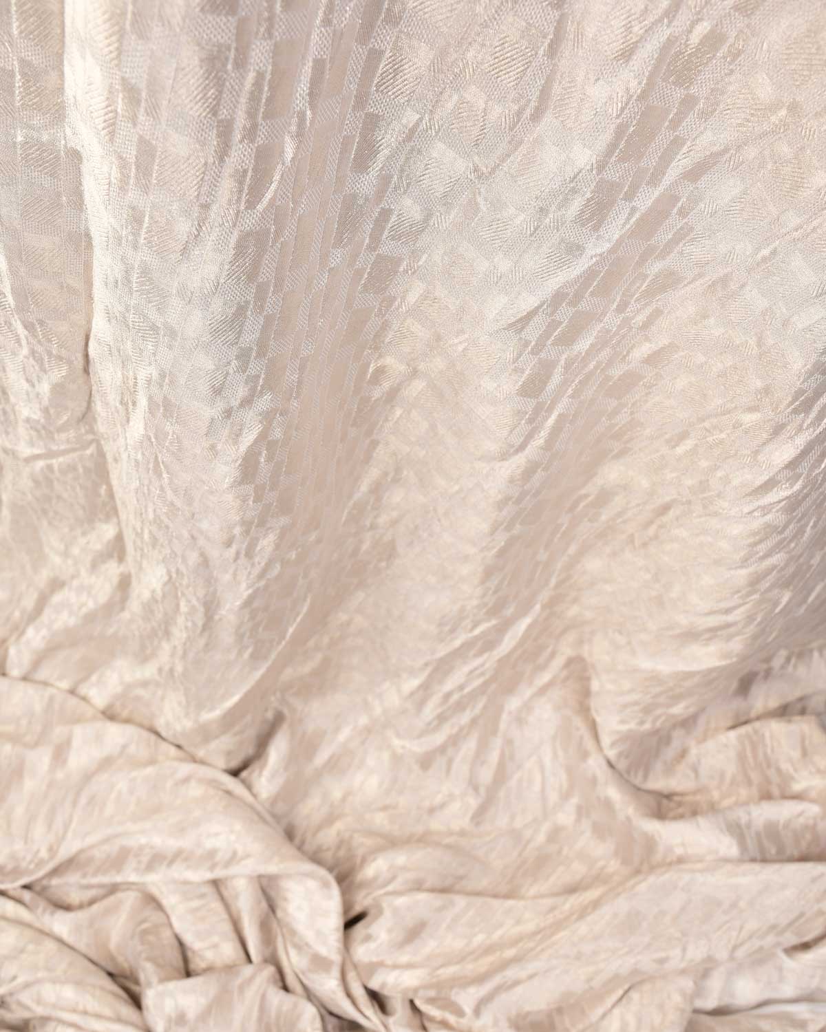 White Silver Zari Grids Brocade Handwoven Khaddi Georgette Banarasi Fabric-HolyWeaves