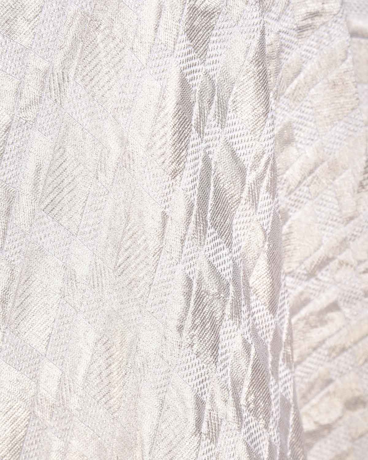 White Silver Zari Grids Brocade Handwoven Khaddi Georgette Banarasi Fabric-HolyWeaves