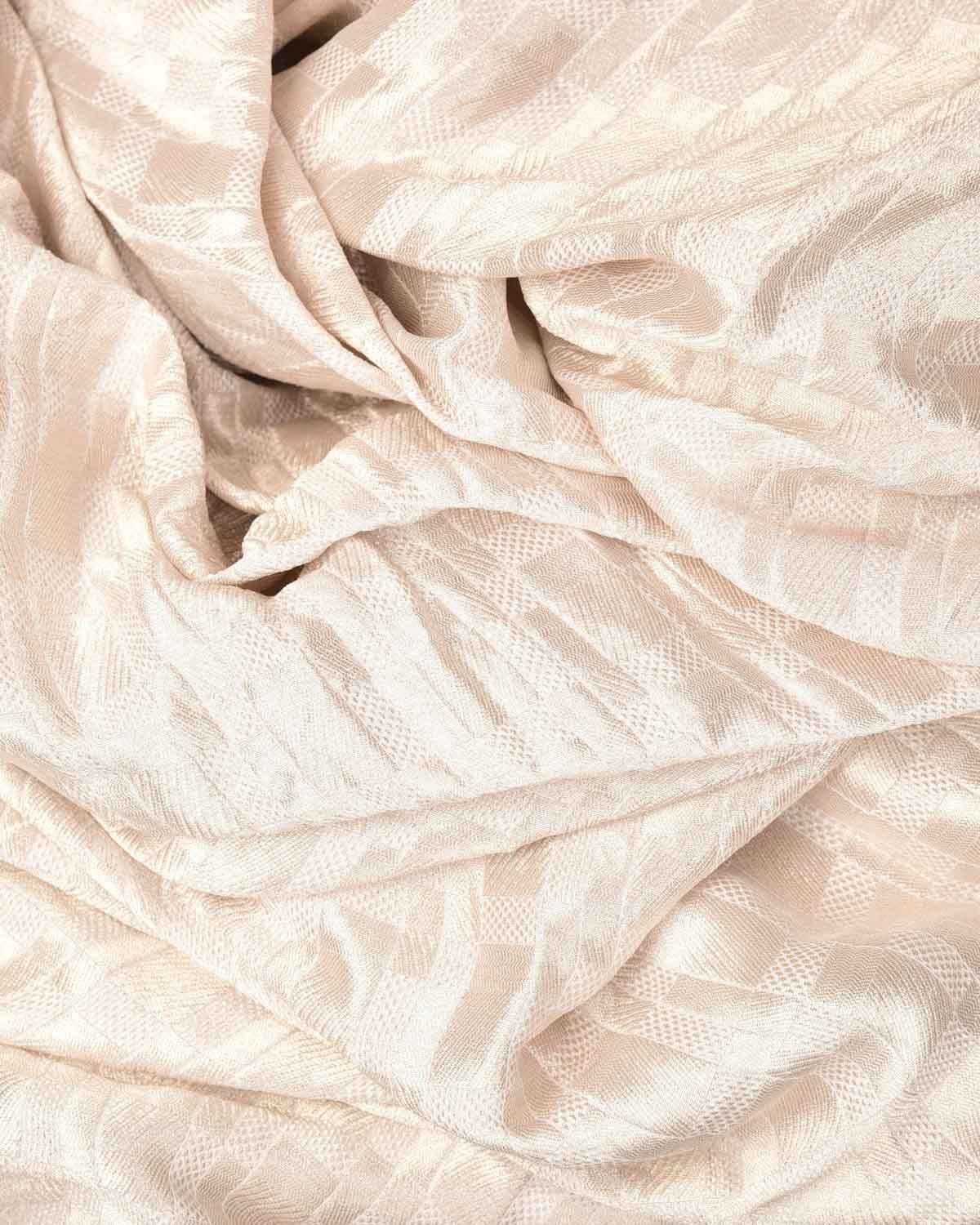 White Silver Zari Grids Brocade Handwoven Khaddi Georgette Banarasi Fabric-HolyWeaves