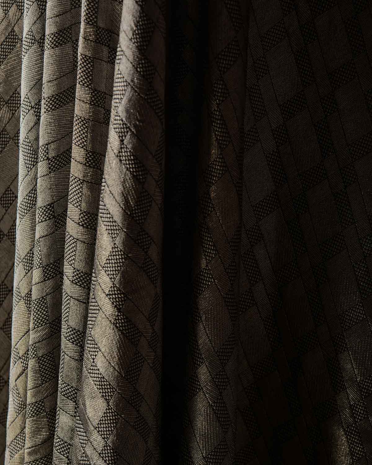 Black Silver Zari Grids Brocade Handwoven Khaddi Georgette Banarasi Fabric