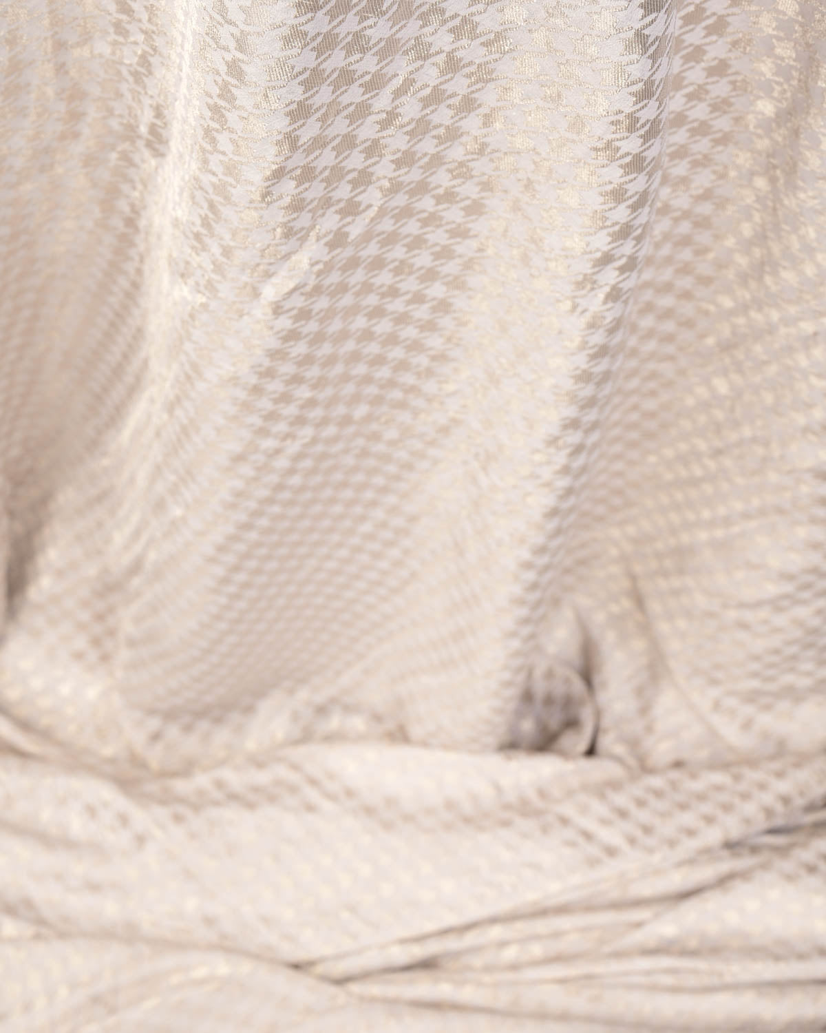White Silver Zari Houndstooth Brocade Handwoven Khaddi Georgette Banarasi Fabric-HolyWeaves