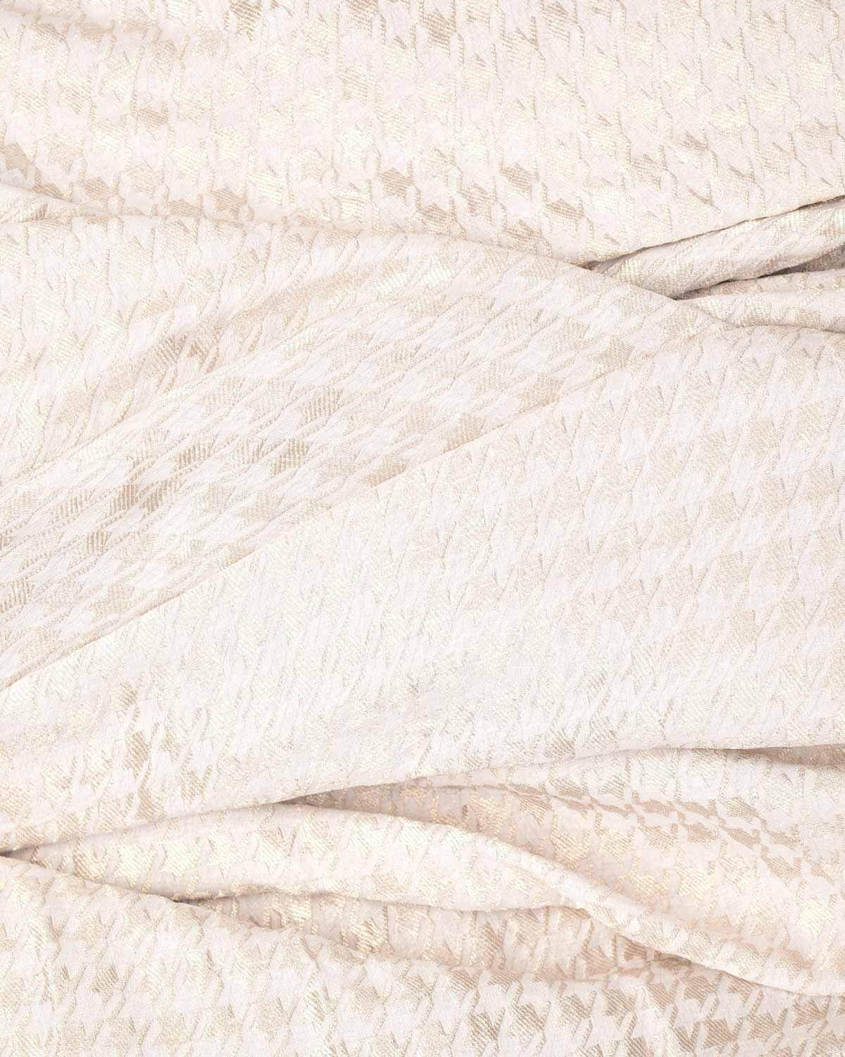 White Silver Zari Houndstooth Brocade Handwoven Khaddi Georgette Banarasi Fabric-HolyWeaves