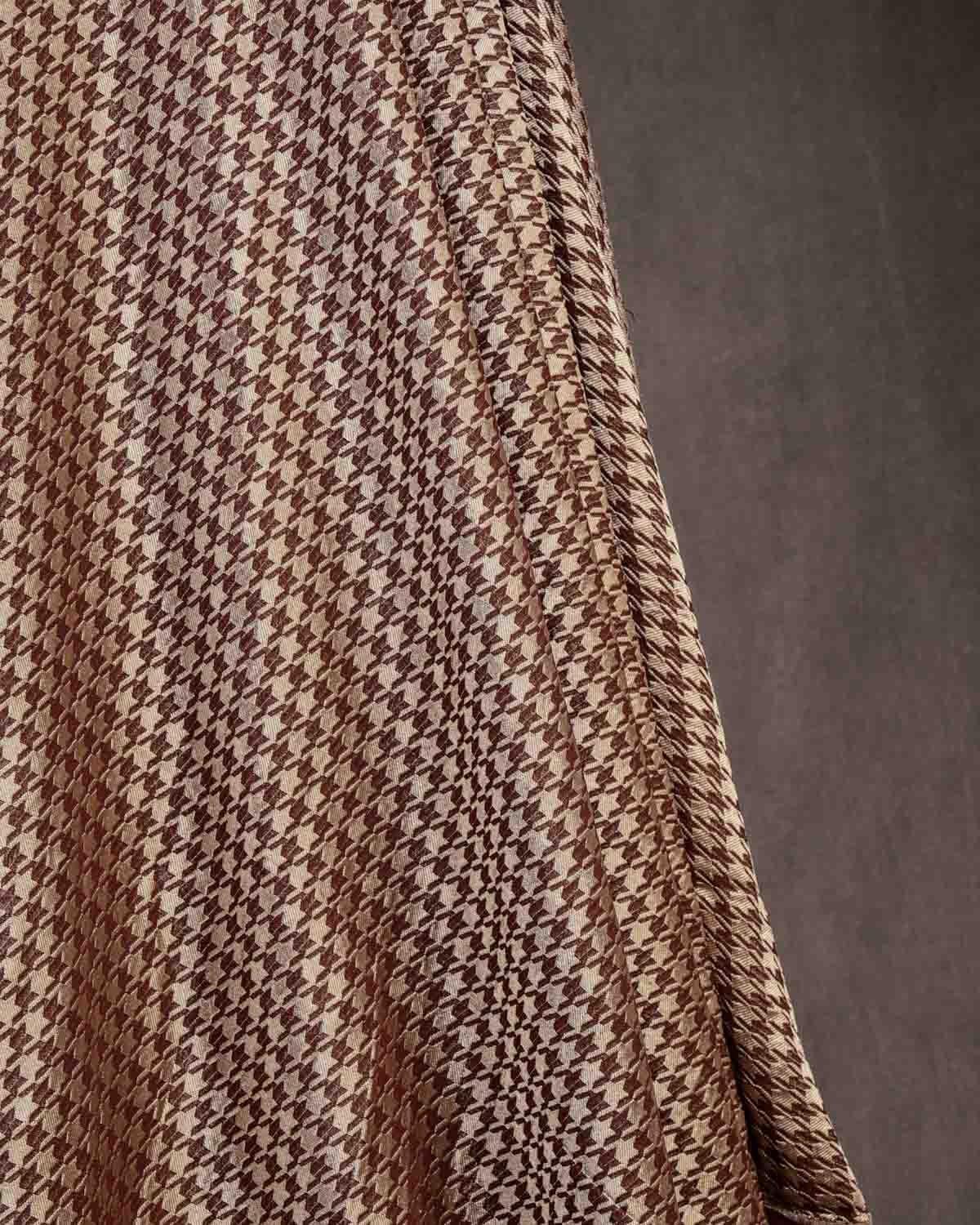 Mahogany Silver Zari Houndstooth Brocade Handwoven Khaddi Georgette Banarasi Fabric